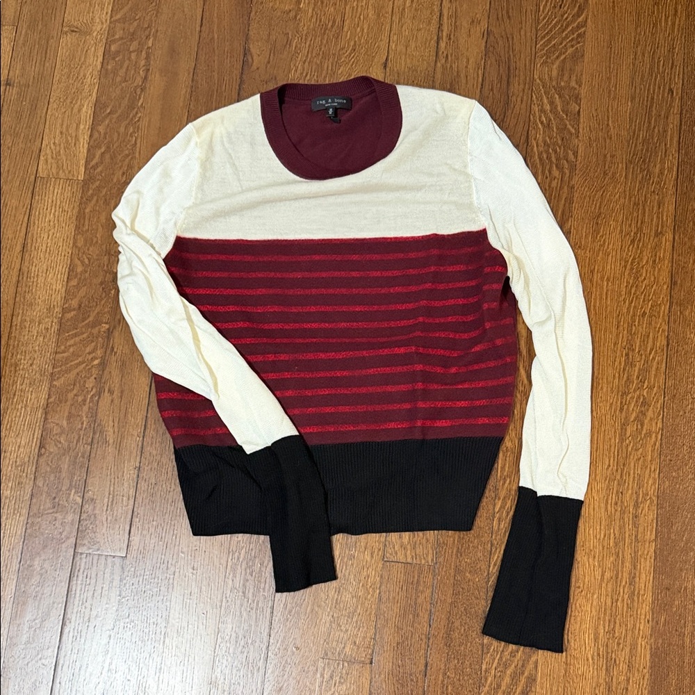 Rag and Bone Burgundy and Black Striped Sweater
